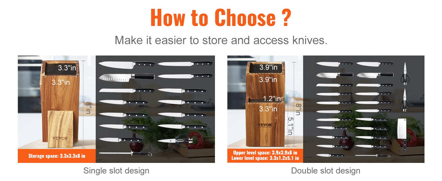 Akasiapuinen veitsilohko työtasolla