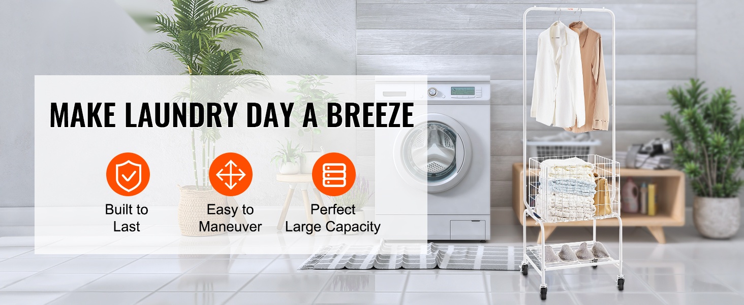 Pyörällinen pyykkikori ripustustangolla