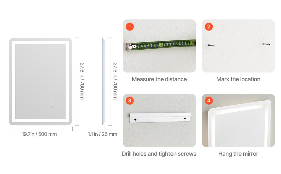 LED-kylpyhuonepeili, yksityiskohtainen näkymä