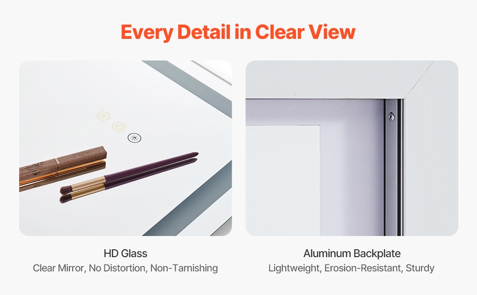 LED-kylpyhuonepeili, kestävä rakenne ja taustalevy