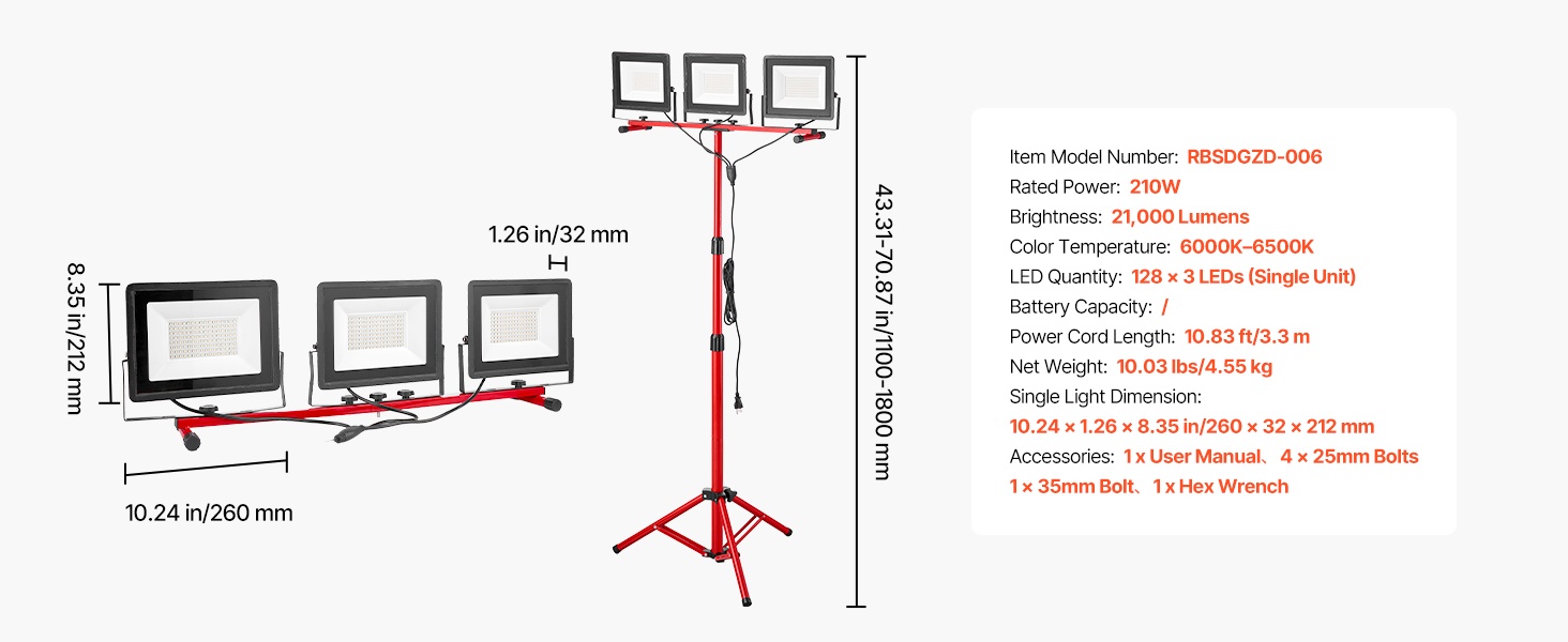 LED-työvalo jalustalla kokoontaitettuna