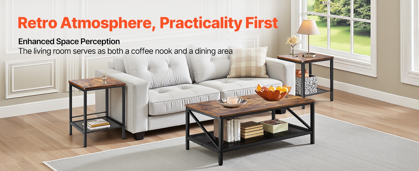 Sohvapöytä ja sivupöydät vintage-tyylillä