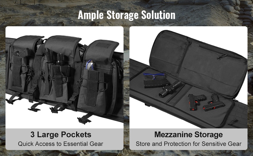 Tilava pääosasto kahdelle kiväärille ja pistooliosasto