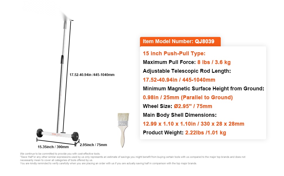 Magneettisen lakaisijan mitat