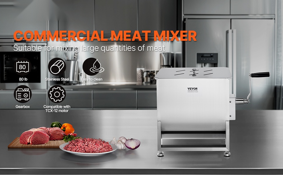 Manuaalinen lihasekoitin, suuri ruostumattomasta teräksestä valmistettu säiliö