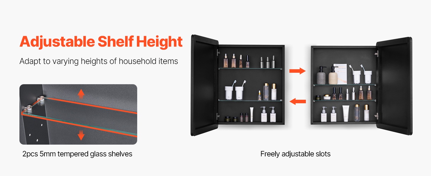 Säädettävät lasihyllyt