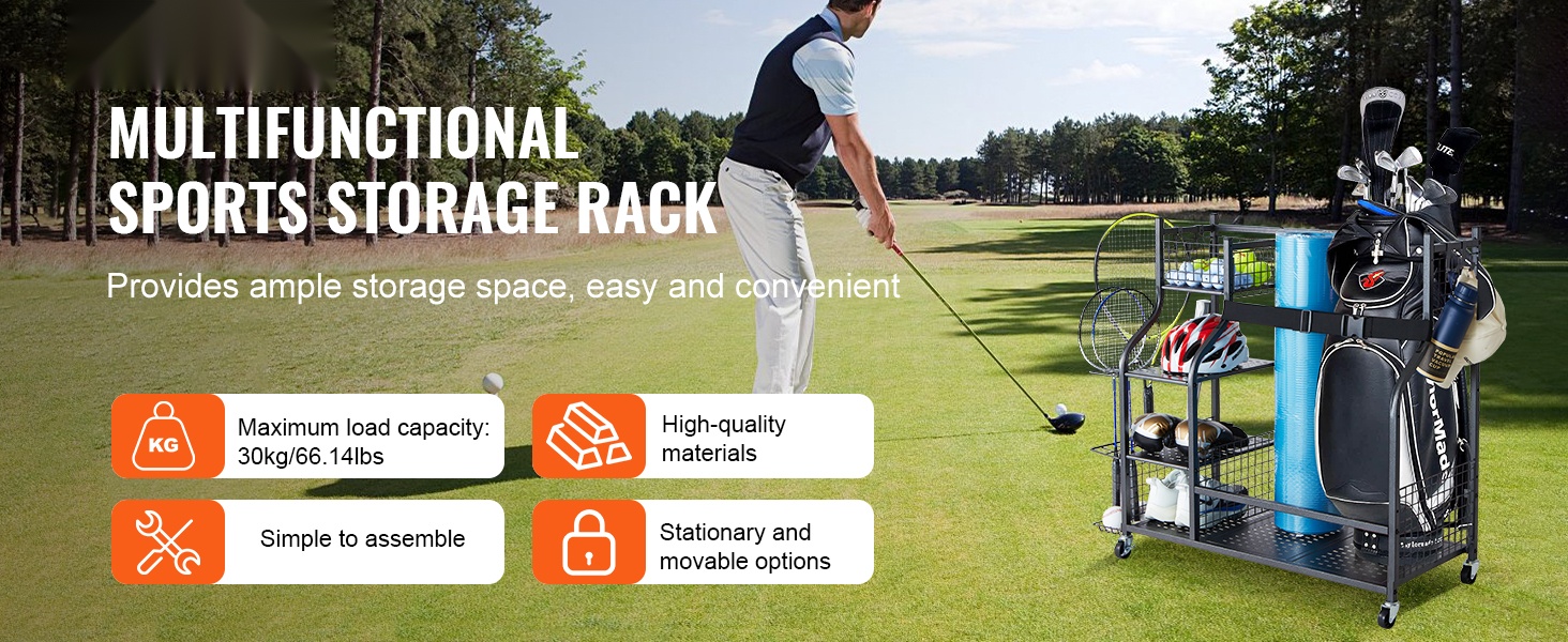 Golfvarusteiden säilytyshylly autotalliin