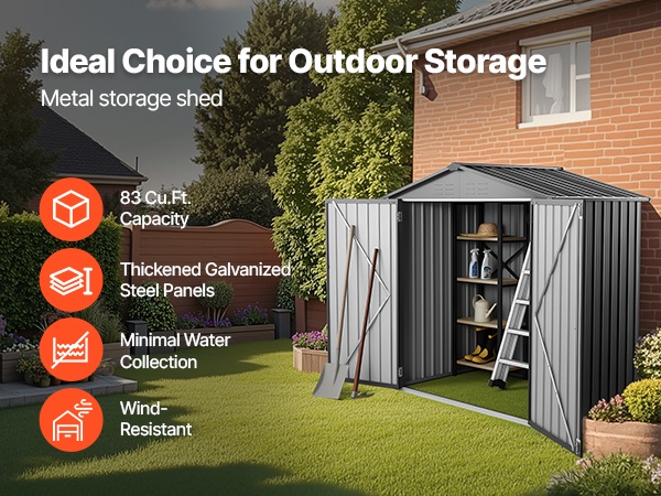 Metallinen puutarhavaja, ulkovarasto eri kulmasta