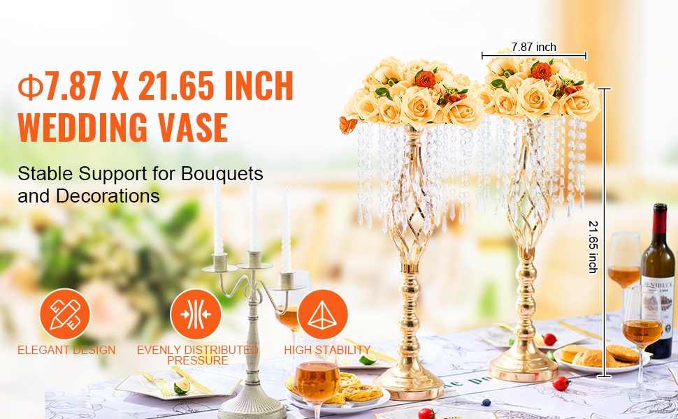 Metallinen juhlamaljakko, kultainen pöytäkoriste