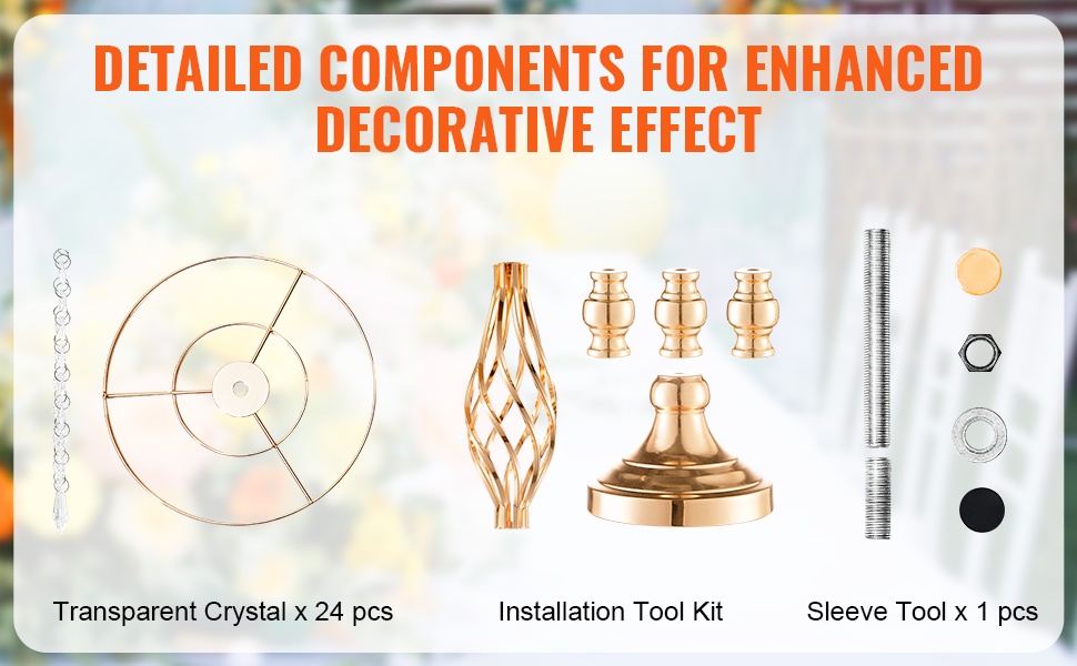 Tukevarakenteinen metallinen juhlamaljakko kukka-asetelmille