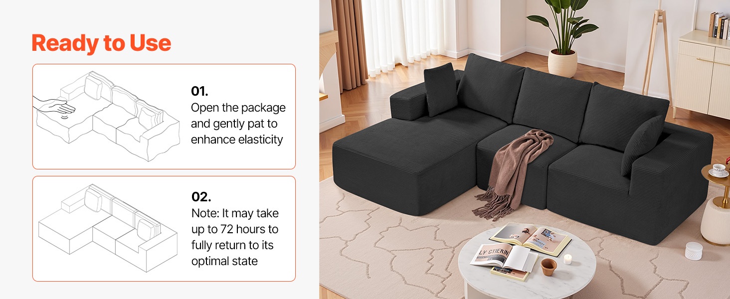 Sohva pakkauksesta purettuna ja muotoutumassa