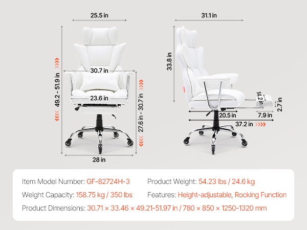 Toimistotuolin mittapiirros