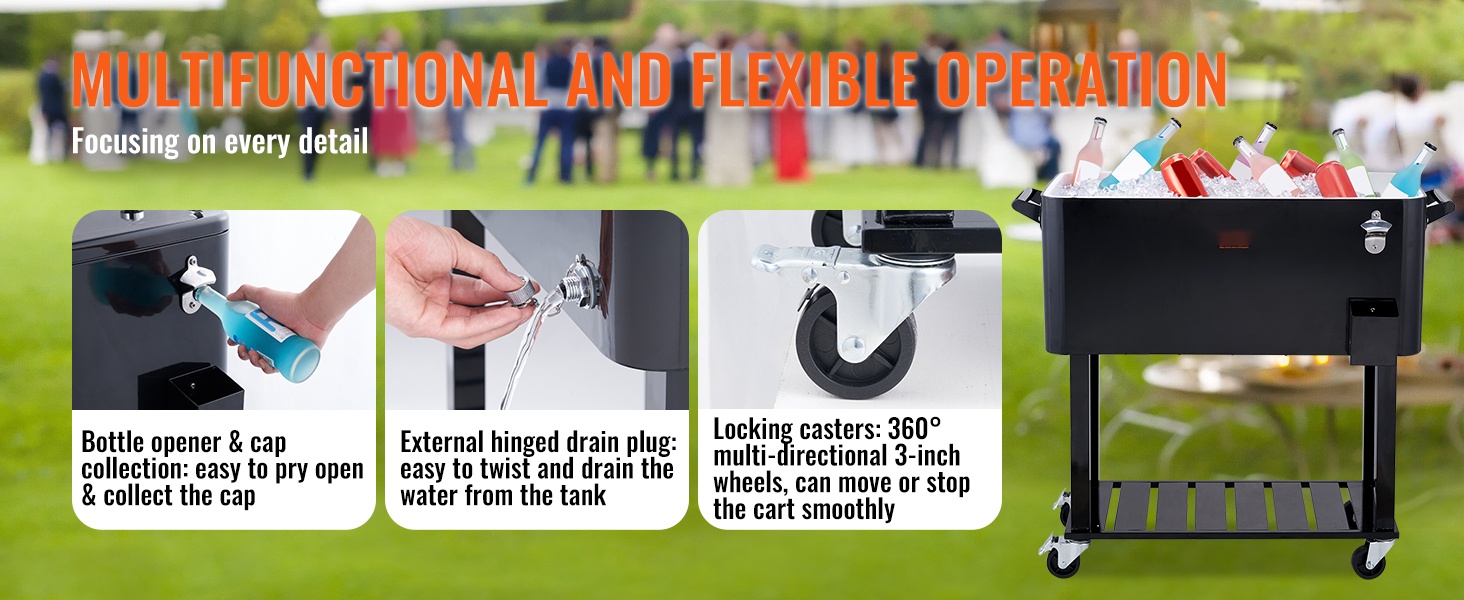 Tyhjennystulppa, pullonavaaja ja pyörät