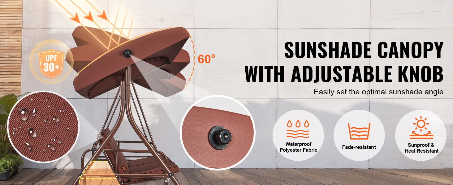 Säädettävä aurinkokatos ulkokeinussa