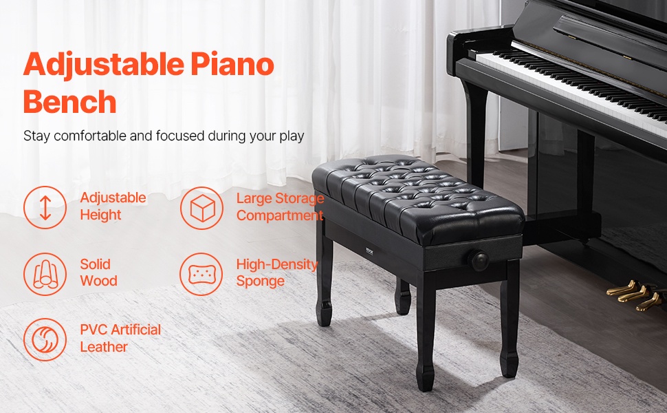 Säädettävä pianopenkki säilytystilalla