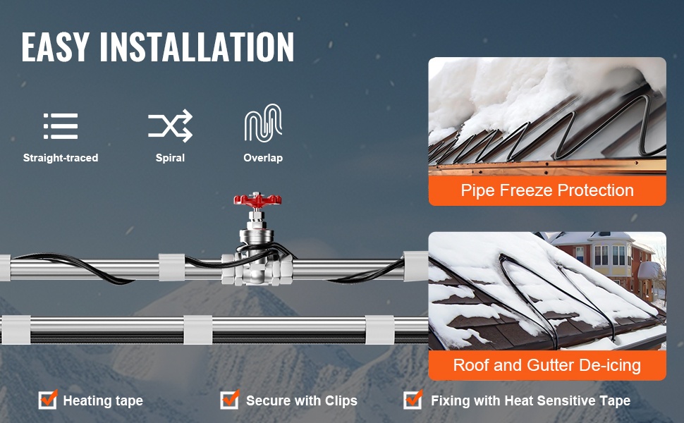 Lämmityskaapelin asennustapoja putkiin ja räystäskouruihin