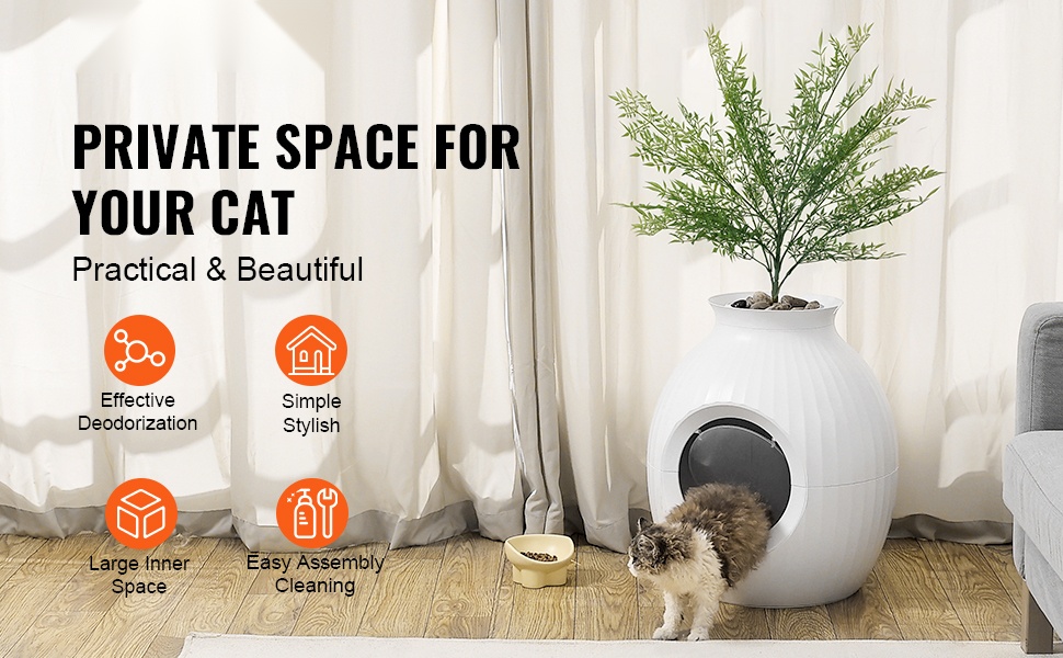 Kasviruukkua muistuttava kissan hiekkalaatikko olohuoneessa