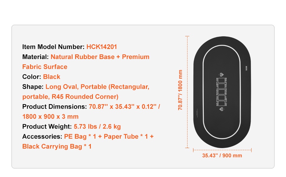 Pitkä ovaali pokerimatto ylhäältä