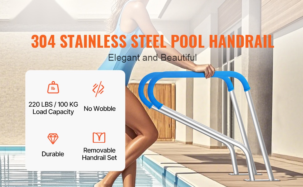 Ruostumaton uima-altaan kaide, yleisnäkymä