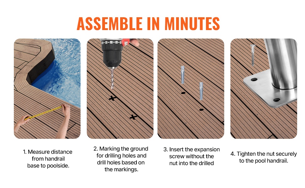 Uima-altaan kaide asennettuna eri pinnoille