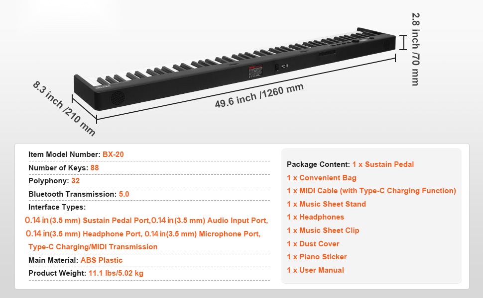 Kannettava pianopaketti laukulla