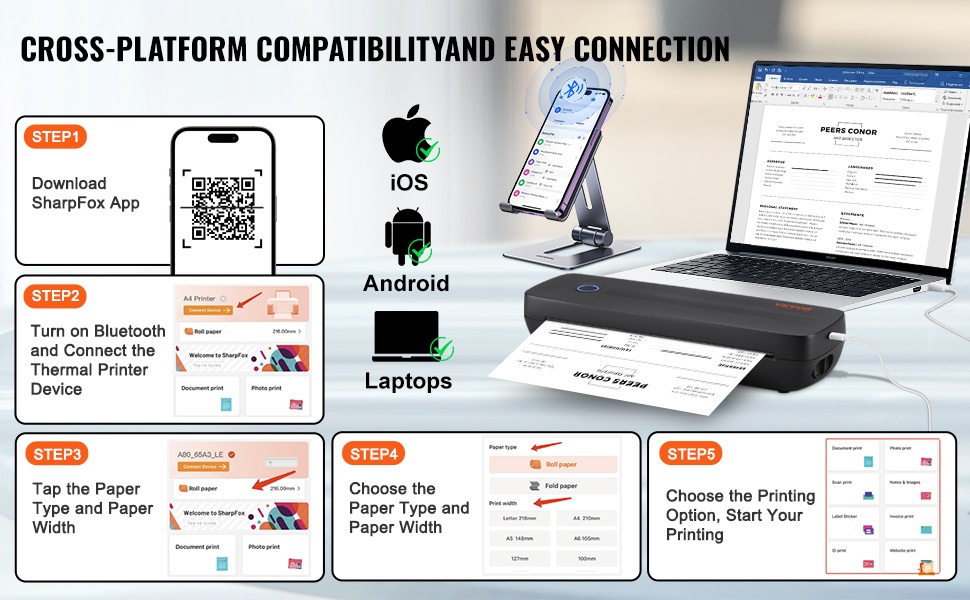 Säädettävä paperikoko 2–8.5 tuumaa