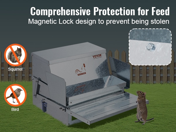 Lähikuva magneettilukosta kanaruokinta-astiassa
