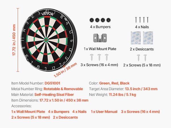 Darttaulu seinälle asennettuna