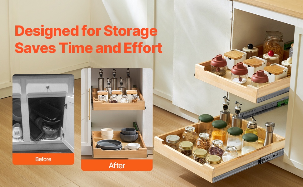 Tilaa säästävä ulosvedettävä laatikko kaapissa