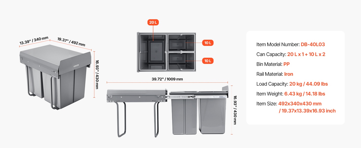 Vedettävä jäteastia eri kulmista