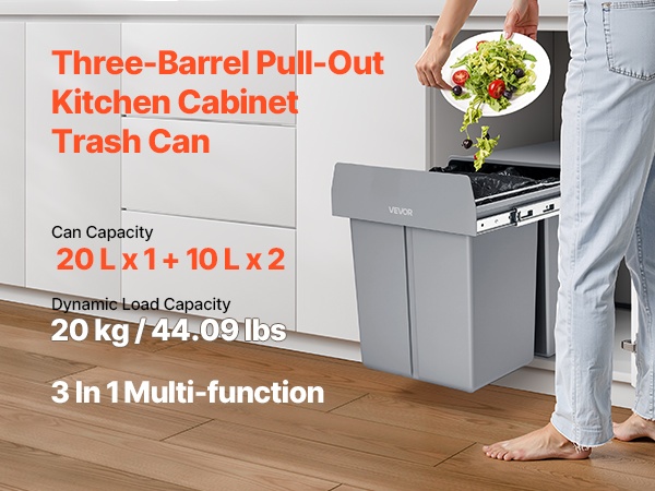 Vedettävä jäteastia keittiökaappiin kaappiin asennettuna