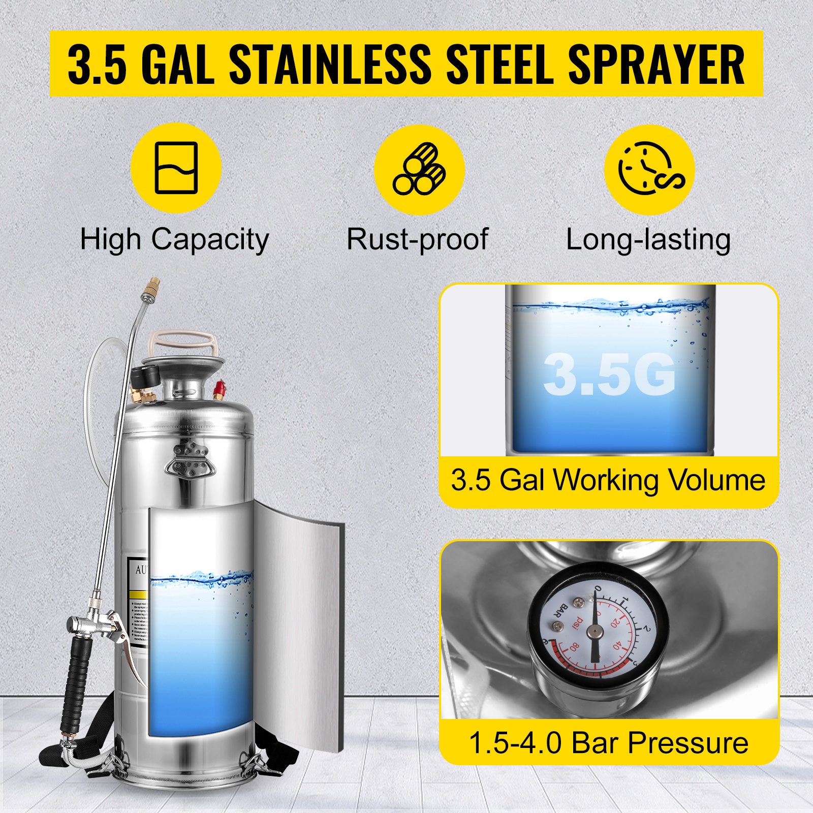 Ruostumaton teräspainepullo 2 Gal