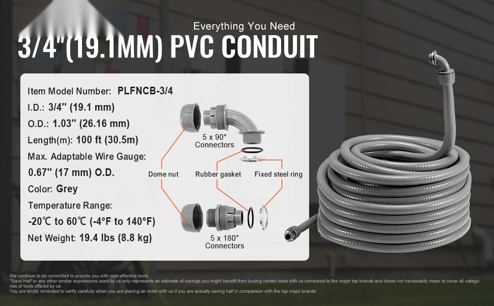 Rulla 30,5 m 3/4" joustavaa PVC-suojaputkea