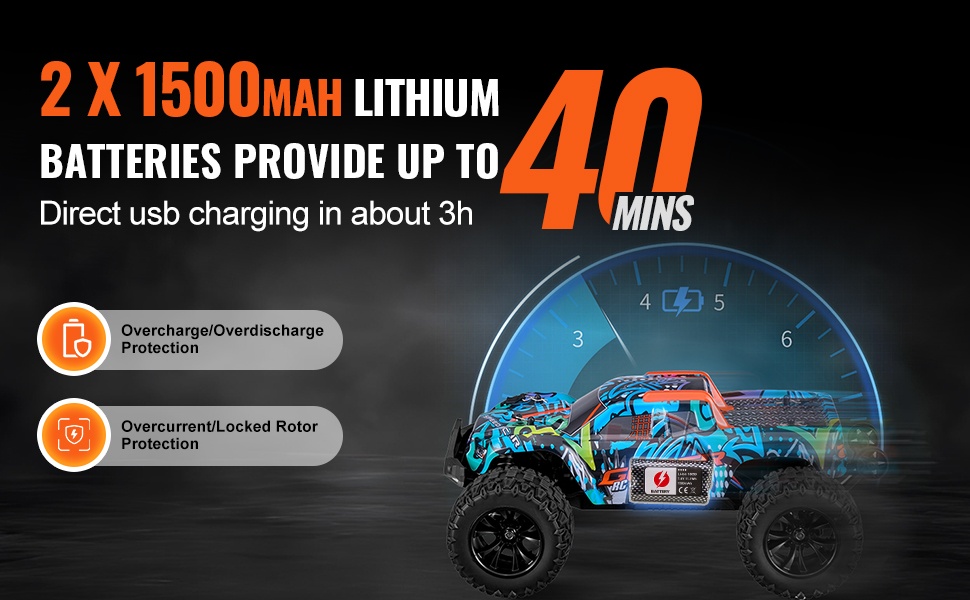 Radio-ohjattava maastoauto ja ladattavat akut