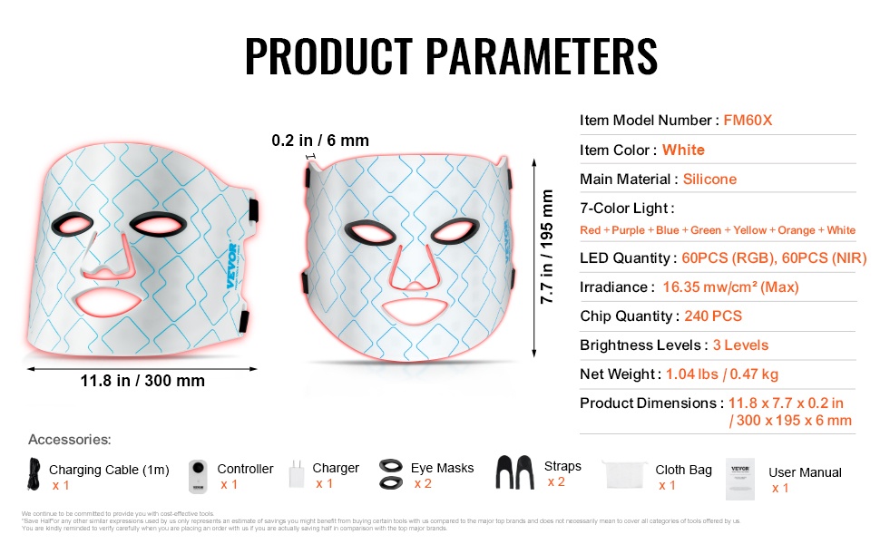 Valoterapia-naamion rakenne ja yksityiskohdat