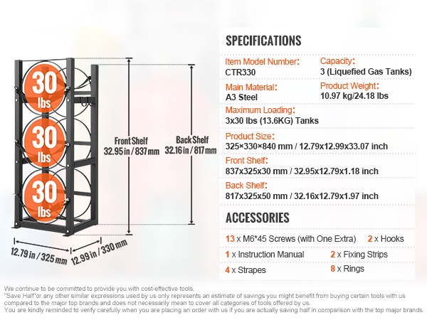 Kylmäainetankkien teline mittoineen