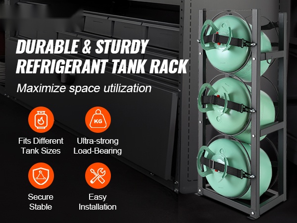 Kylmäainetankkien teline käytössä