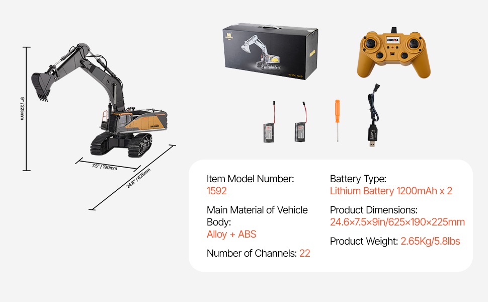 Radio-ohjattavan kaivinkoneen yksityiskohtia