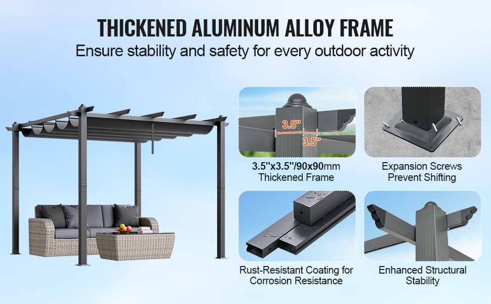 Pergolan paksut tolpat ja kiinnitysmahdollisuudet