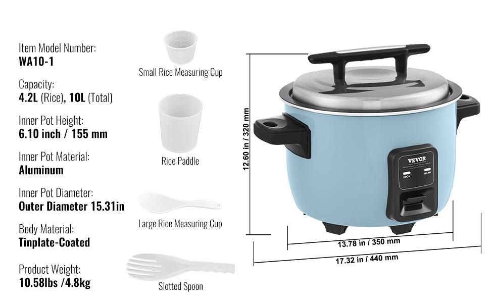 Riisikeittimen mitat ja rakenne