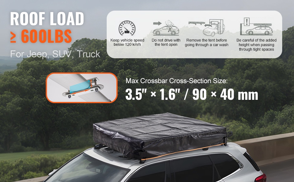 Kattoteltta suureen ajoneuvoon asennettuna