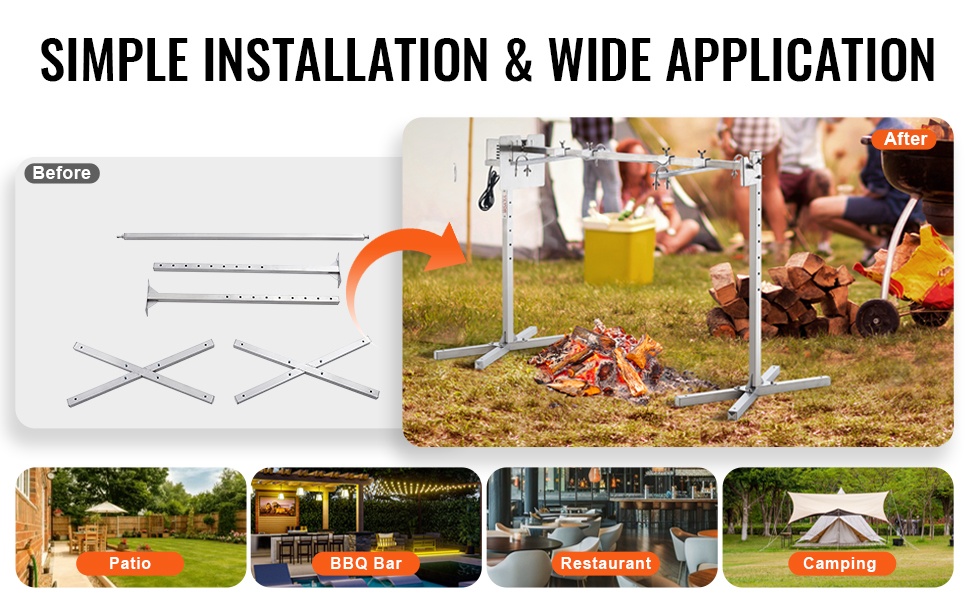 Monikäyttöinen roottisserie ulkokäyttöön