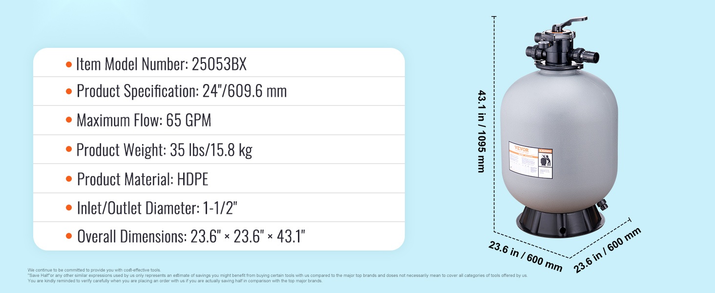 Hiekkasuodattimen mitat ja liitännät