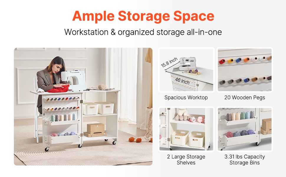 Tilava ompelupöydän taso