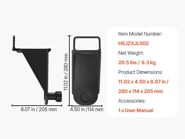Konttinostimen nostokorvakkeen kokotiedot