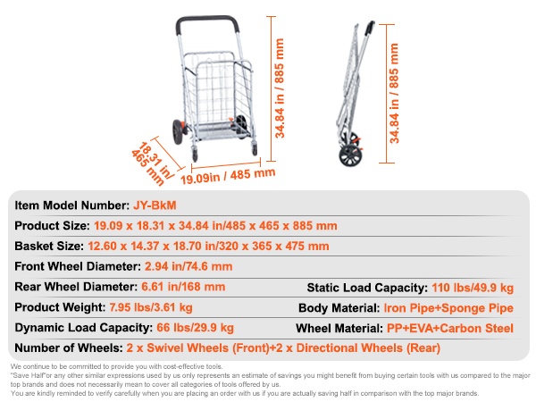 Kärryn koko taitettuna ja avattuna