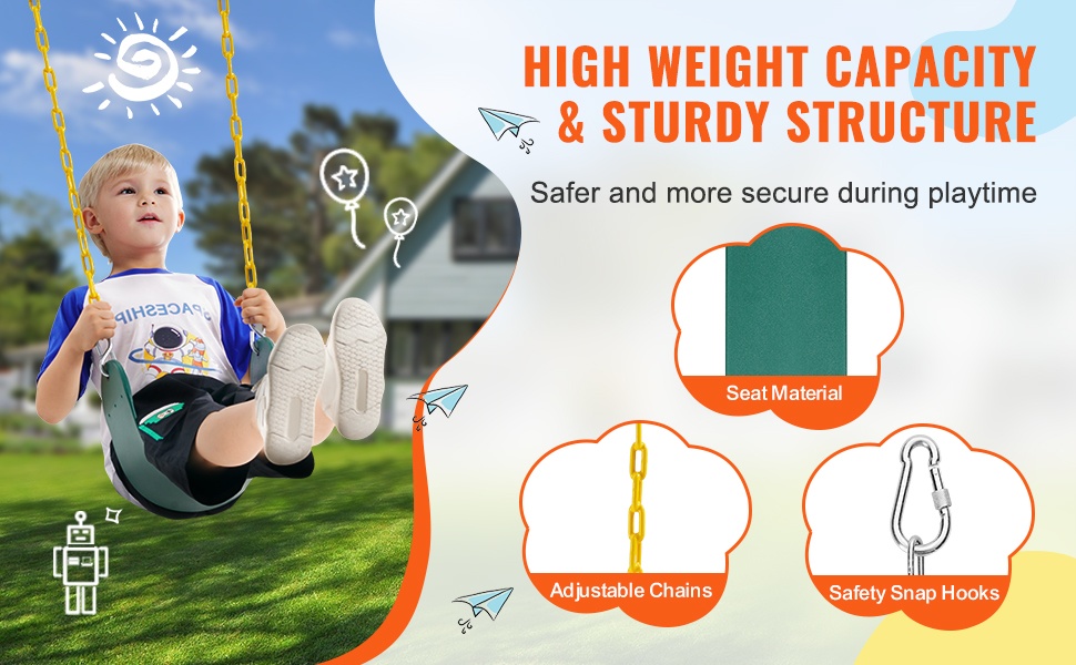 Turvallinen lapsikeinu metallikoukuilla