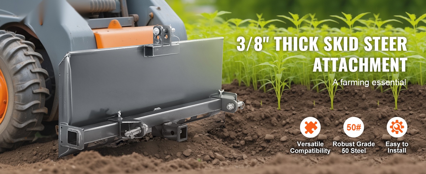 3-pisteen skid steer -sovitelevy etunäkymä