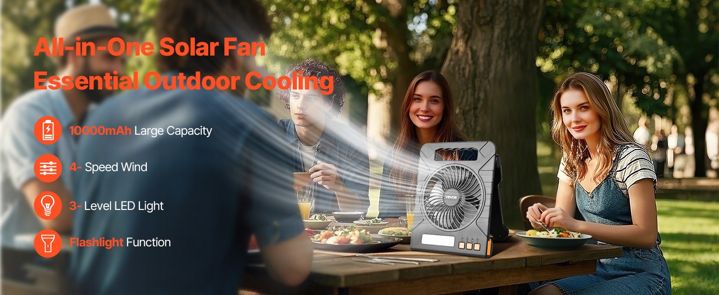 Aurinkokäyttöinen kannettava tuuletin LED-lyhdyllä