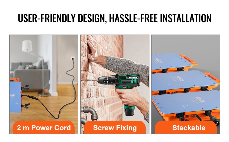 Helposti asennettava mikroinvertteri 2 m virtajohdolla